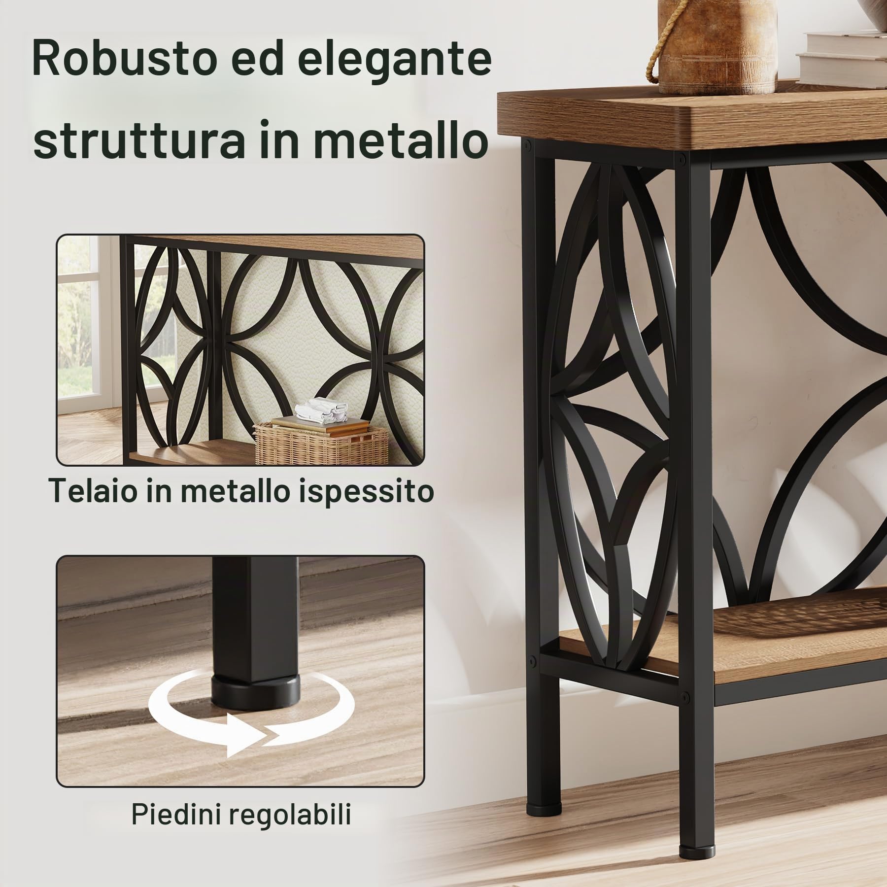 Tribesigns Tavolo consolle con ripiano, 160 cm, tavolino da corridoio, tavolino da salotto, design unico, per ingresso, corridoio, soggiorno, marrone chiaro