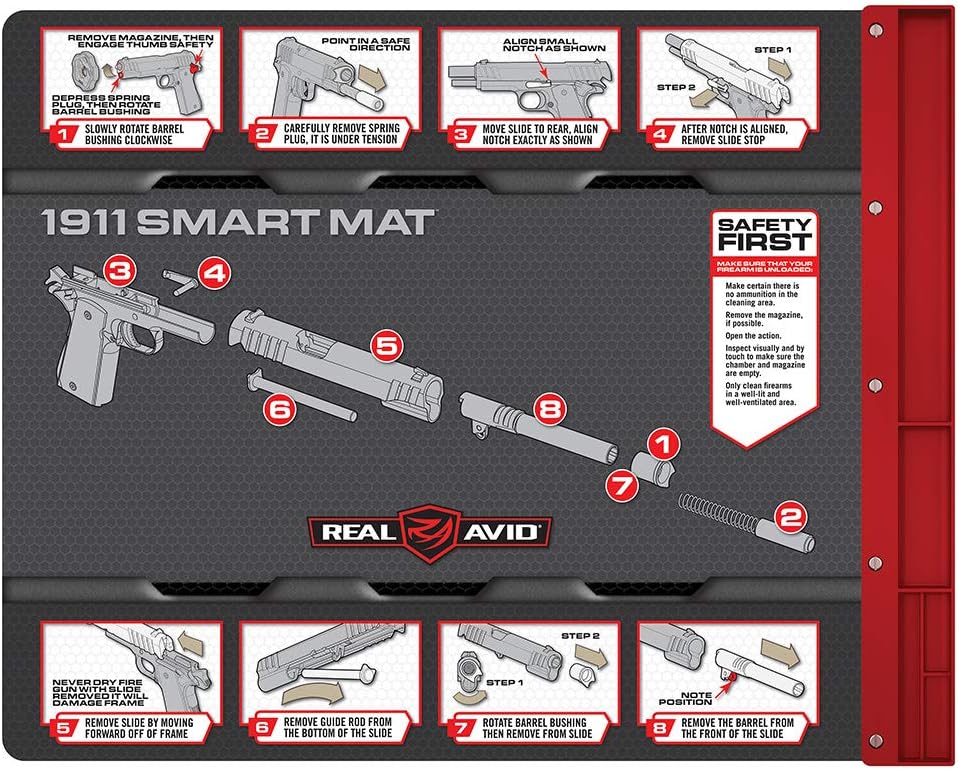 Real Avid Smart Gun Cleaning Mats – Oil-Resistant 19x16 Workbench Pads with Magnetic Parts Tray & Illustrated Guides for Glock, SIG P365, 1911 and M&P