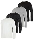 4 Pack: Men's Dry-Fit Active Athletic Long Sleeve Pocket Crew T-Shirt Outdoors UPF 50 (S-5XLT)
