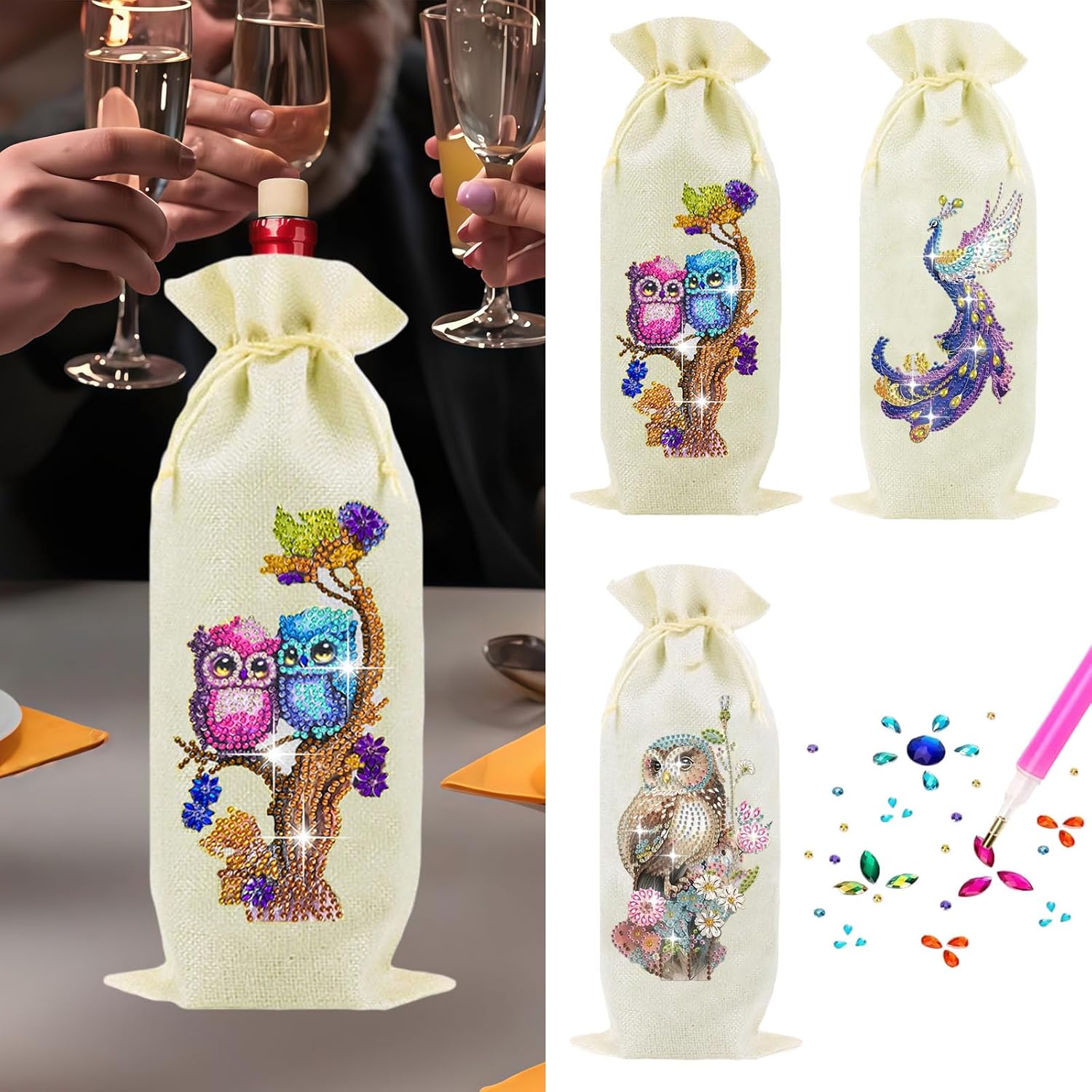 DDGYP 3 Pieces Christmas DIY Diamond Painting Special Wine Bags image 4