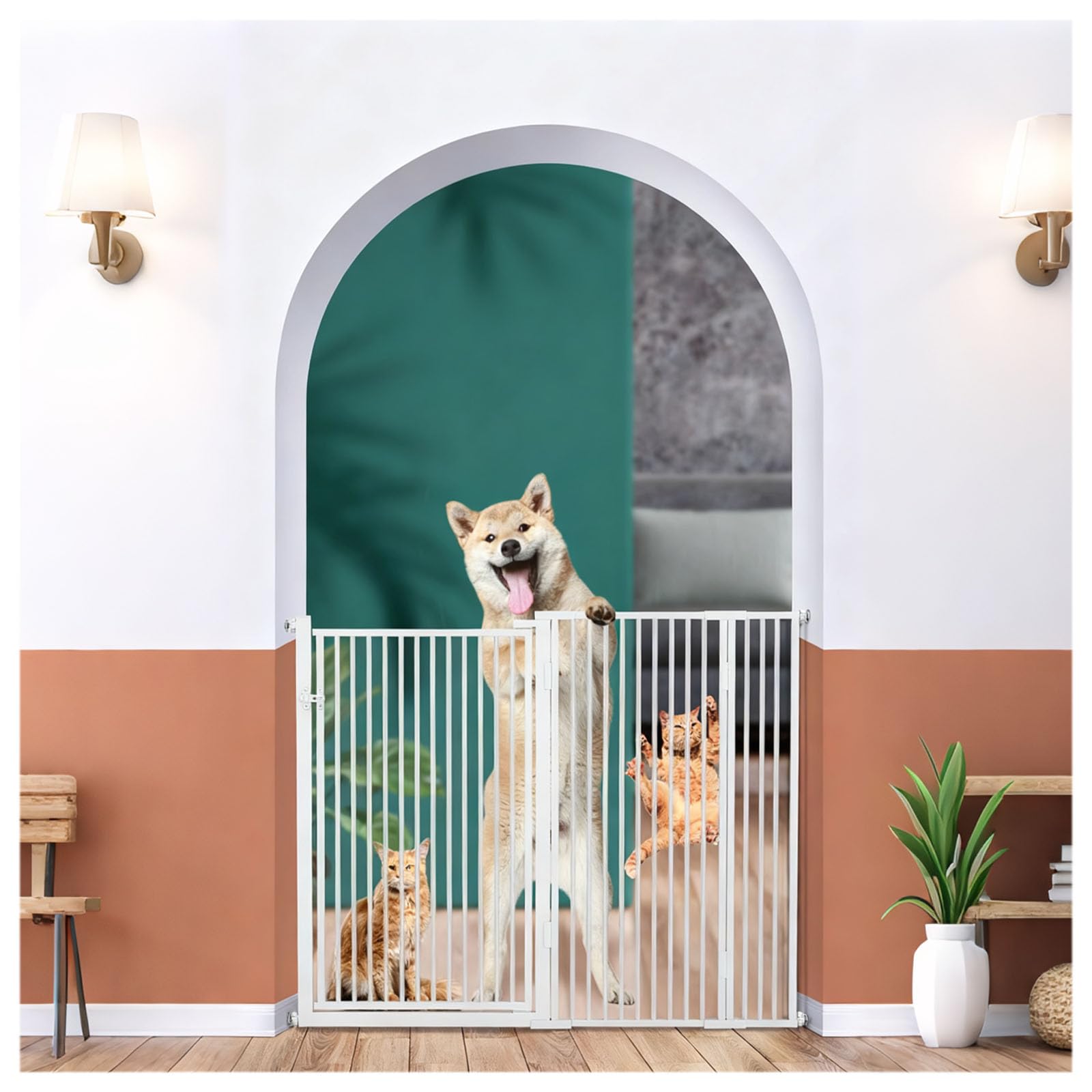 Cancello espandibile per cani, cancello per cani con porta passante, cancello indipendente per cani, 100 cm, cancello per scale pieghevole, per porte, interni, casa, cortile