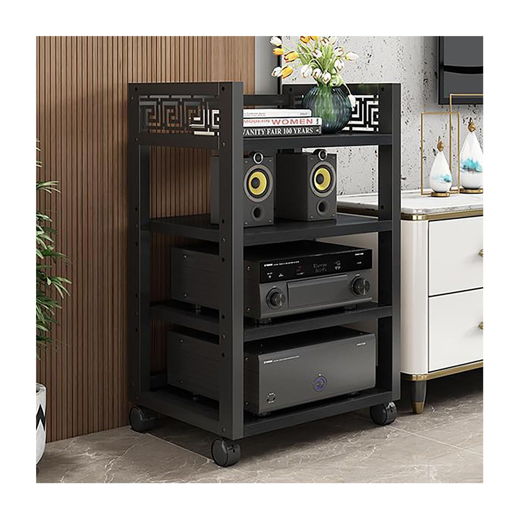 Meuble TV noir moderne d'angle et étagère de rangement salon 88 cm