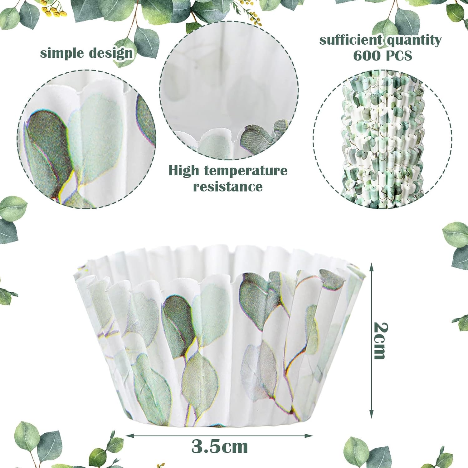 Green Mini Cupcake Wrappers Liners for Baking Greenery Eucalyptus Cupcake