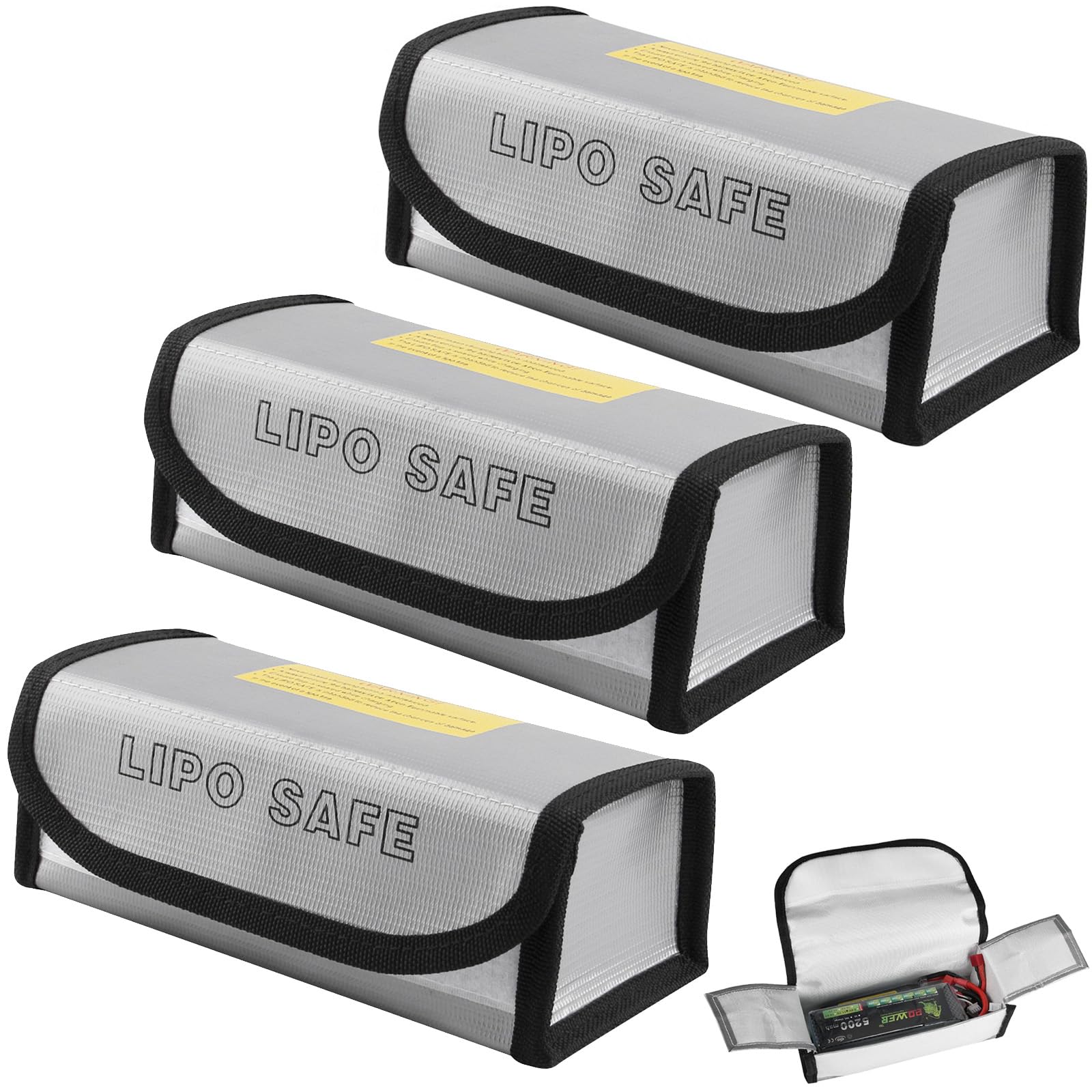 Lot De 3 Sacs De Sécurité Ignifuges Pour Batteries LiPo - 18x7,5x6 Cm - Protection Charge Et Transport