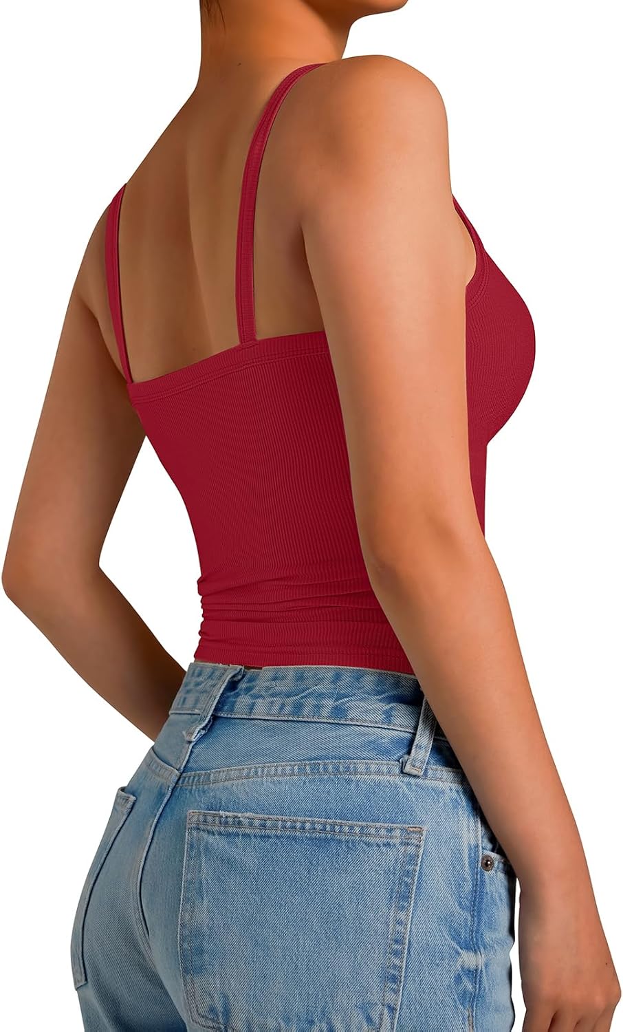 Tank Tops for Women Spaghetti Strap Ribbed Camisole Tops 2026 Slim Fitted V-Neck Soft Basic Layering Shirts Red XL - Image 2