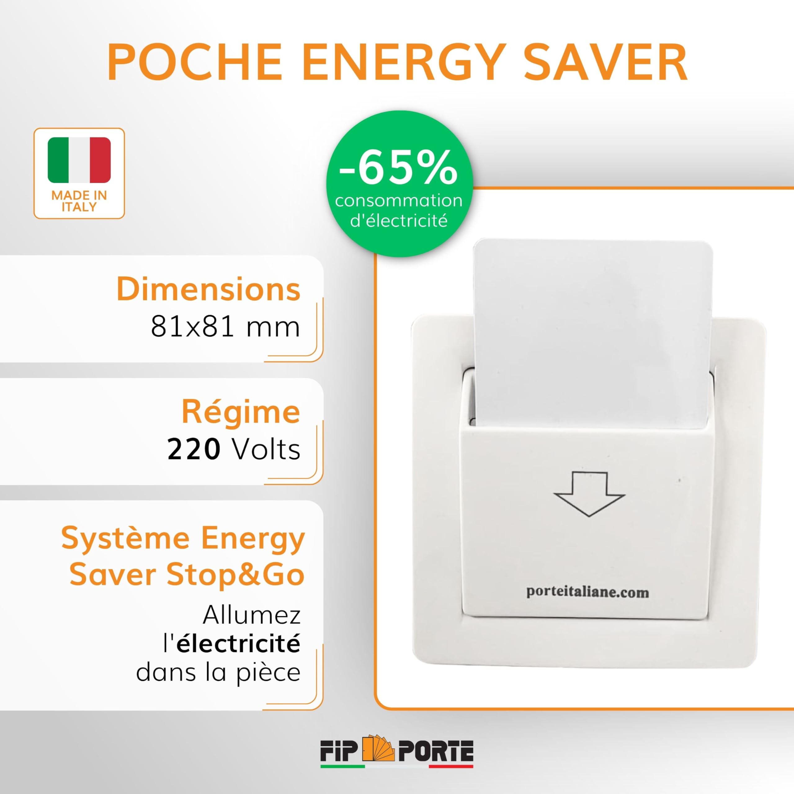 PORTE ITALIANE, Kit Poignée électronique, Lecteur RFID, Serrure Anti-panique, Contrôle d'Accès Chambres d'Hôtel et Maisons de Vacances, Poche Energy Saver, 4 Cartes RFID, Pousser à Gauche