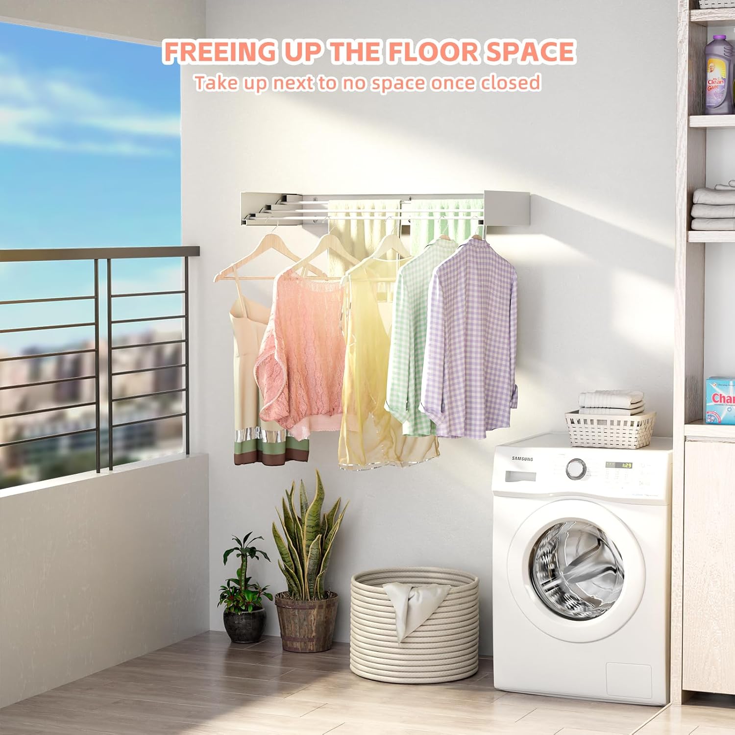 wall mounted drying rack for laundry 19.8'', folding drying rack clothing wall mount with 3 rods, space saving for indoor outdoor bathroom balcony (white, 19.8'') white 19.8''?no hook?