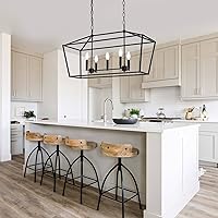 Vista 7 de Lámpara de araña lineal de isla de cocina de 5 luces, gran casa de campo, color negro, colgante para comedor, sobre mesa, lámpara colgante de farol