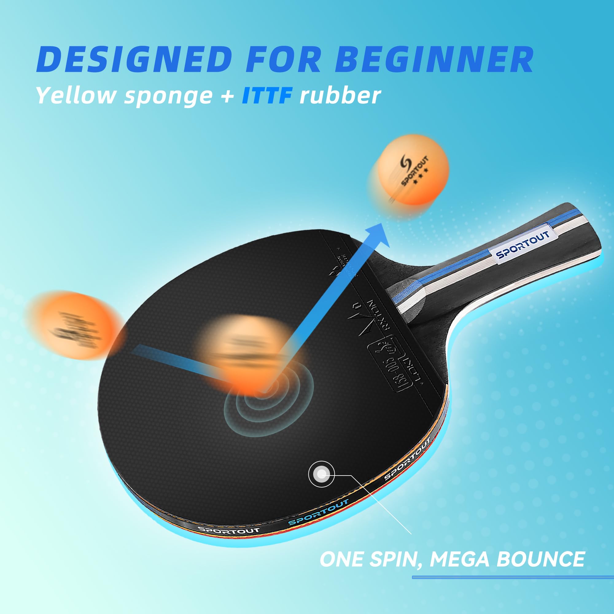 Set 2 Racchette da Ping Pong, 3 Palline, 1 Borsa Portatile da Tennis da Tavolo Professionale