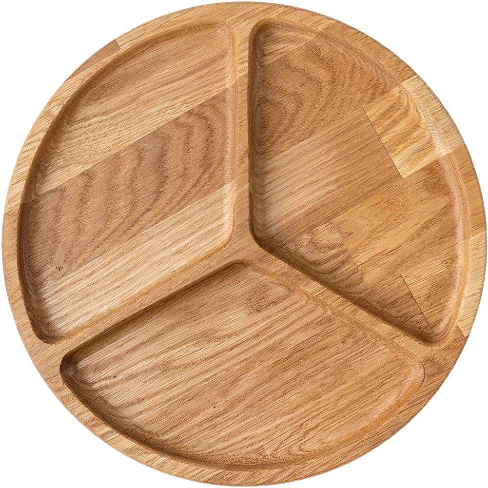 Plateau rond pour apéritif en bois et assiette à dîner divisée