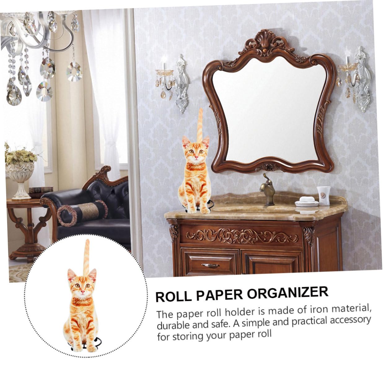 TOYANDONA Portarotolo Organizer a Forma di Gatto in Ferro Giallo di Carta Porta Rotolo Moderno e Funzionale senza Fori per Carta da Cucina e Bagno