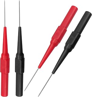 OIIKI 4Pcs 0.7mm Test Probe Pins, Non-Destructive Insulation Wire Piercing Needle, Stainless Steel Back Probe Pins, Super Tip Multimeter Probes for Banana Socket Plug, Car Tester (Black&Red)