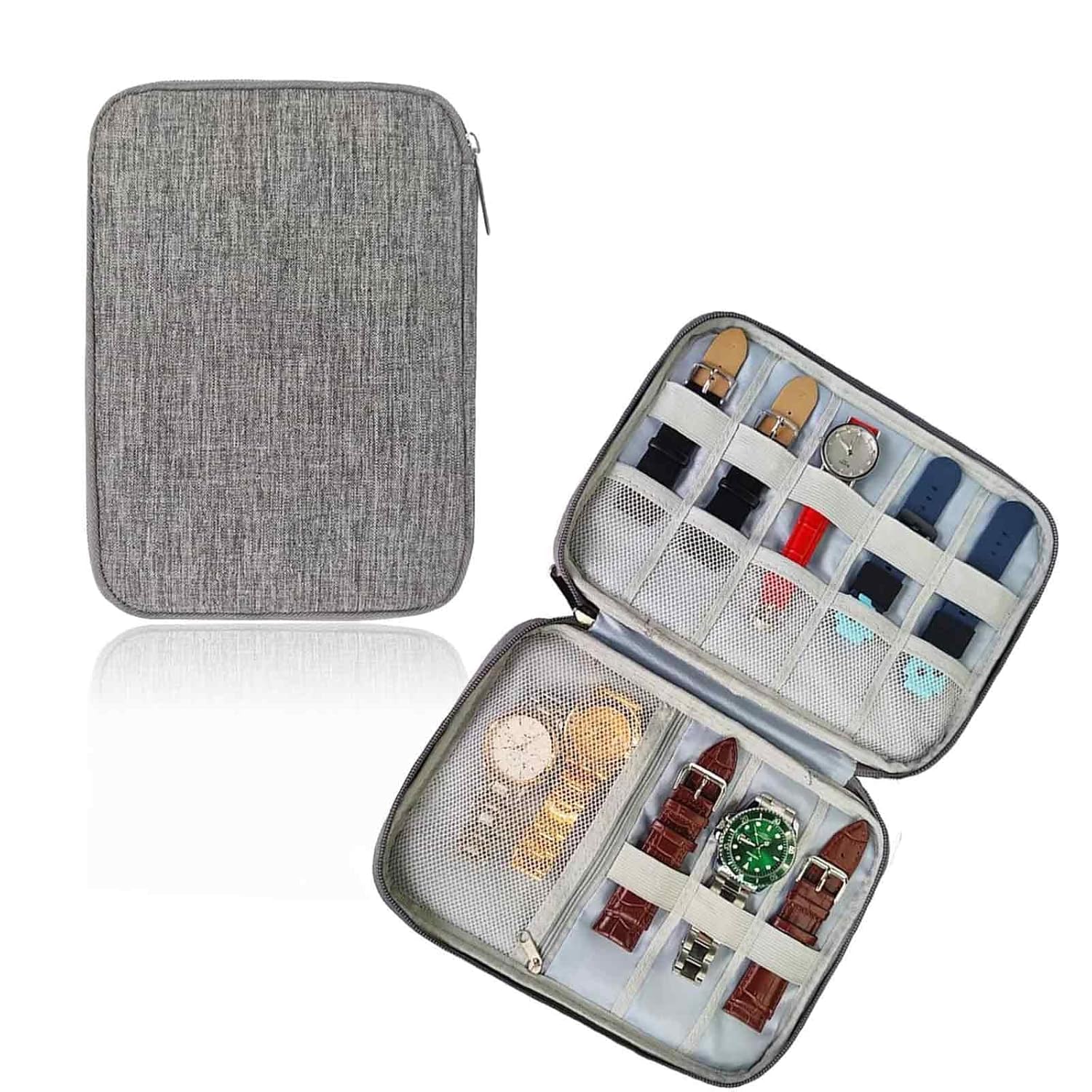 Watch Band Organizer,Travel Watch Organizer, Compact Watch Band Case for Travel, Multiple Slots, Grey Organizer for Men and Women