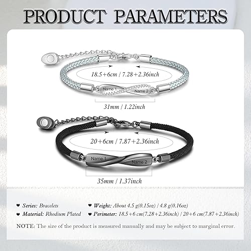 Miniatura 5 de Jewelstruck Pulseras personalizadas a juego para parejas, pulseras con nombre personalizado para él y para ella, pulseras para el día de San