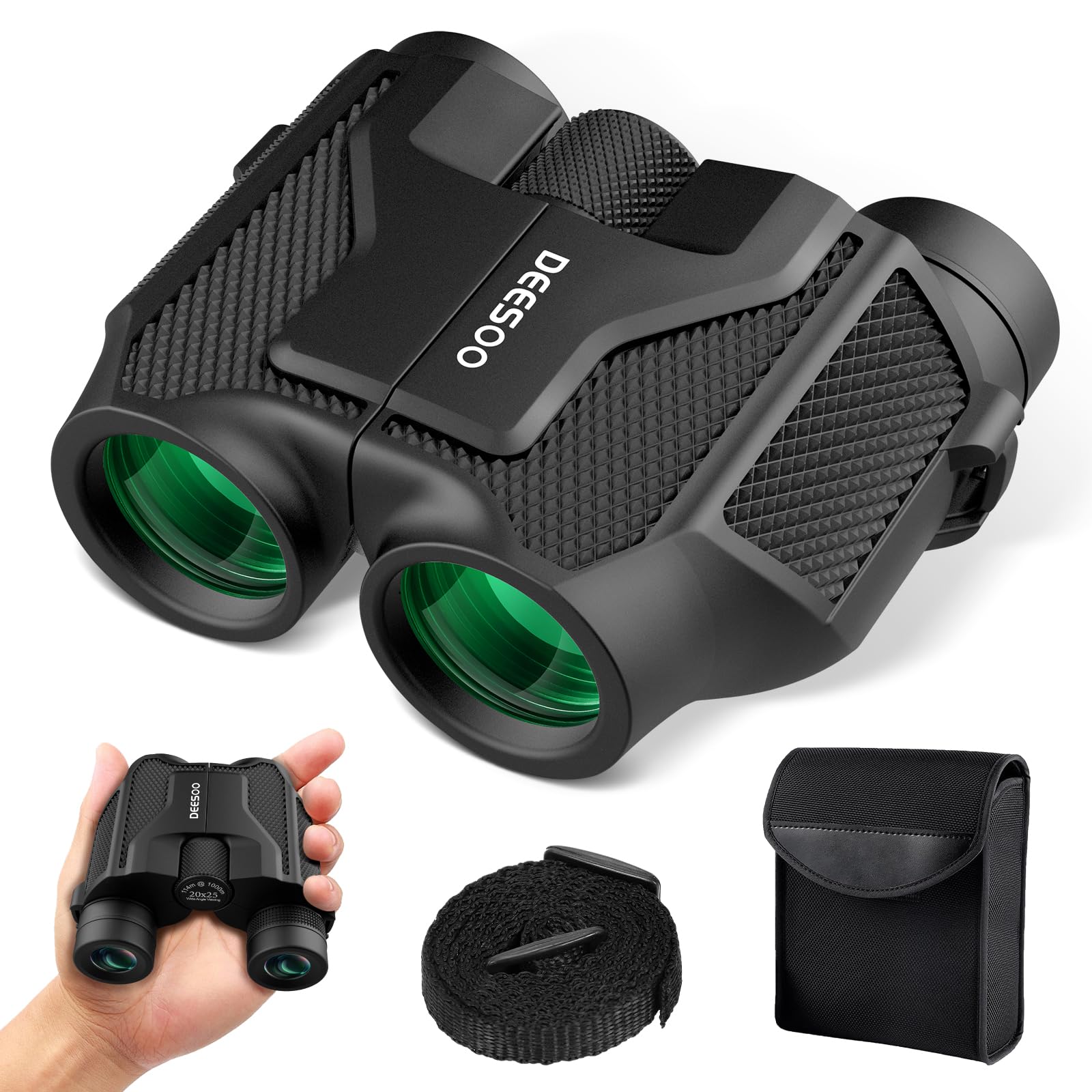 20x25 Compact Binoculars for Adults Kids - Deesoo HD Binoculars for Adults Long Range with Clear Low Light - Small Large View Binoculars for Hunting Bird Watching Cruise Ship Travel Stargazing Hiking