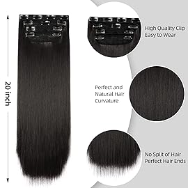 Straight Hair Extensions Natural Black 4Pcs Clip in Hair Extensions Soft Extensions for Women 20 Inches Thick Hair Extensions Clip In(4pcs, 20Inch, 2)