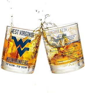 Greenline Goods – University of West Virginia Mountaineers College Whiskey Glasses (Set of 2), 10 oz – Full-Color Logo + Campus Map