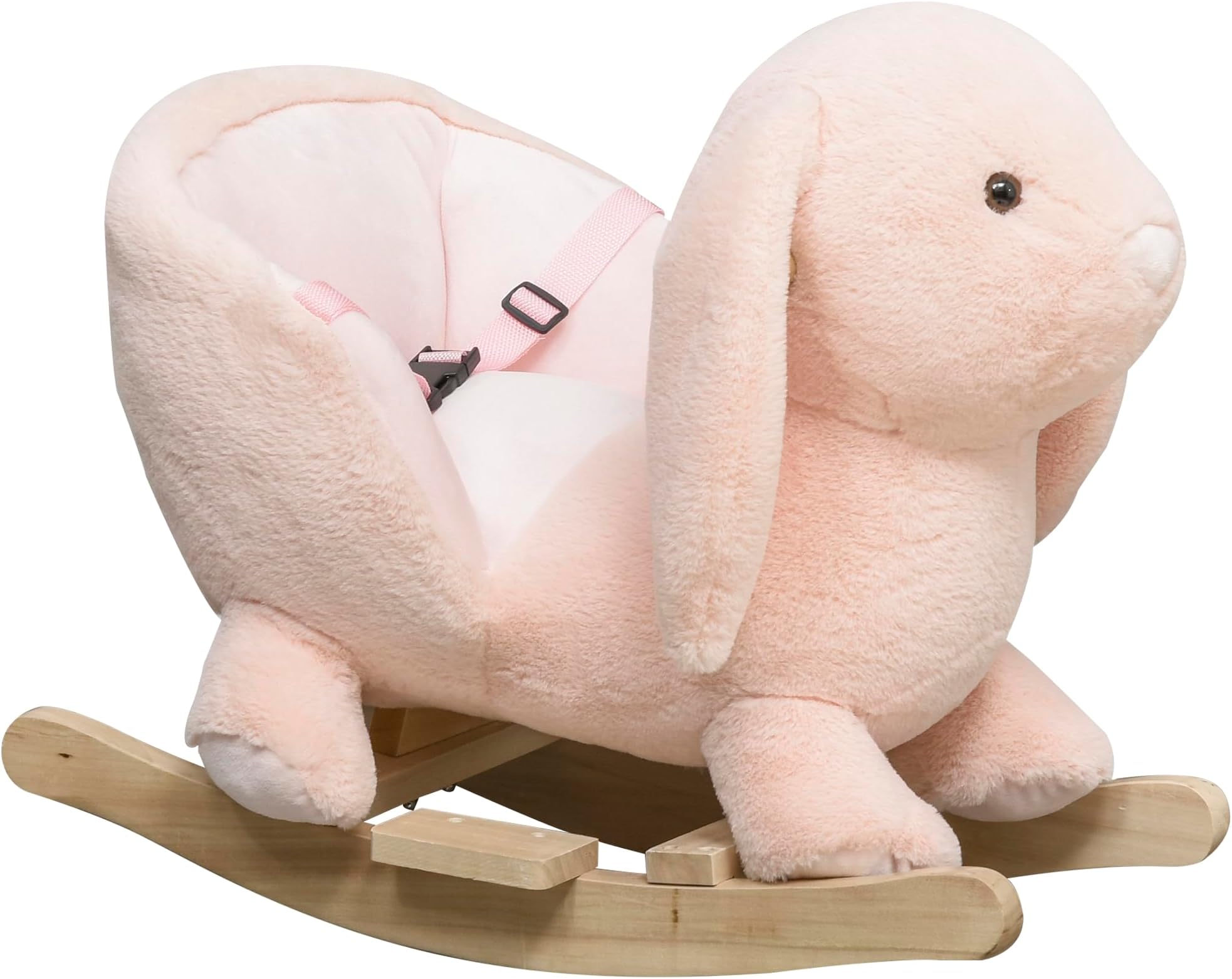 HOMCOM Baby Rocking Horse, Plush Baby Rocker Rabbit Ride-On Toy with Sound, Wood Base, Seatbelt, for Ages 18-36 Months, Pink