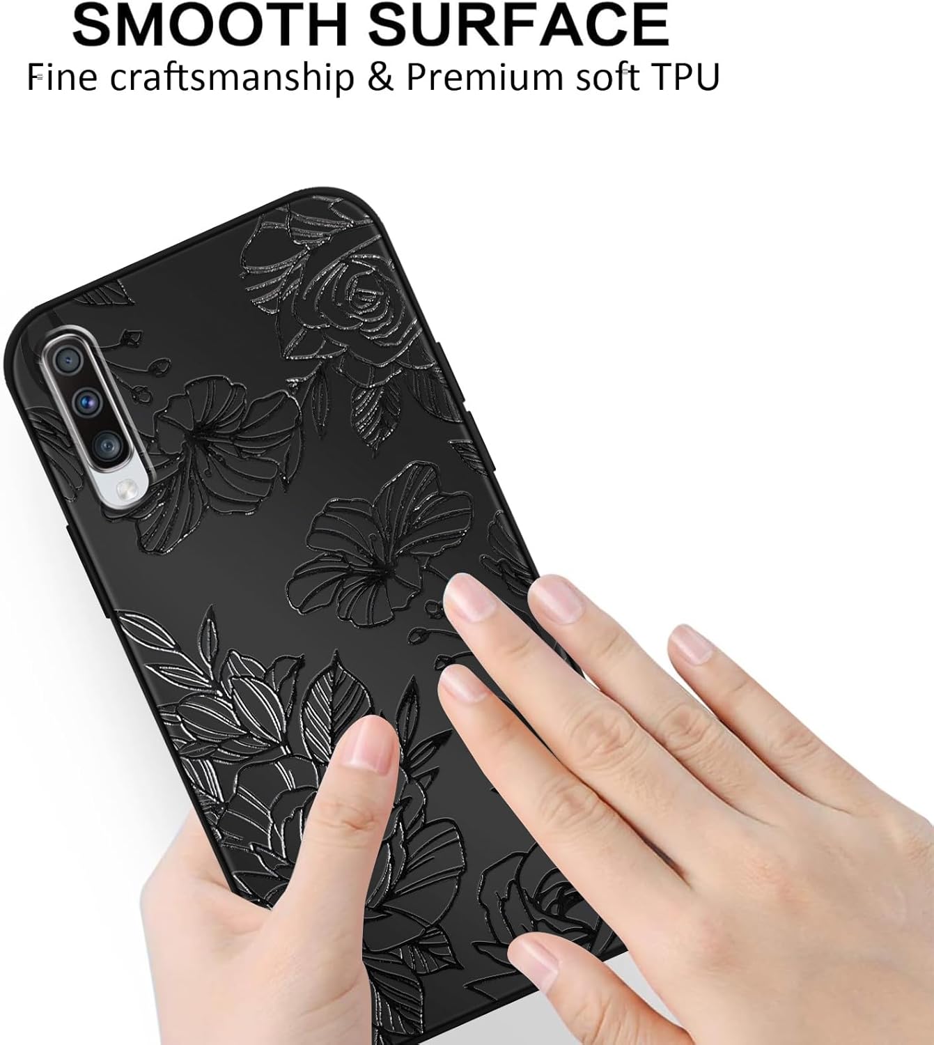 Cute Flower Floral Phone Case for Samsung Galaxy A50/A30S/A50s 6.4", Aesthetic Coquette Black Pattern Print Design Case Soft Slim Shockproof TPU Protective Funda Cover for Women Girls - Image 6