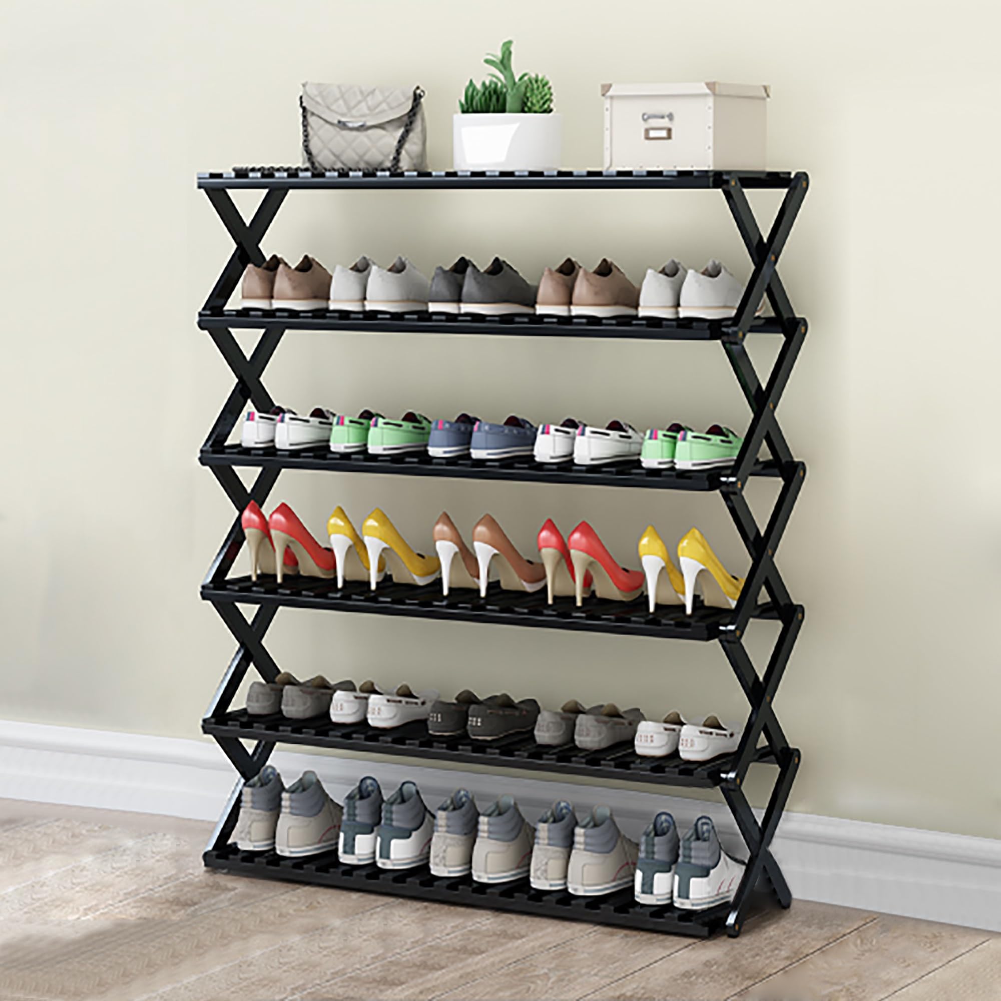 Étagère à chaussures pliante en bambou multicouche sans installation