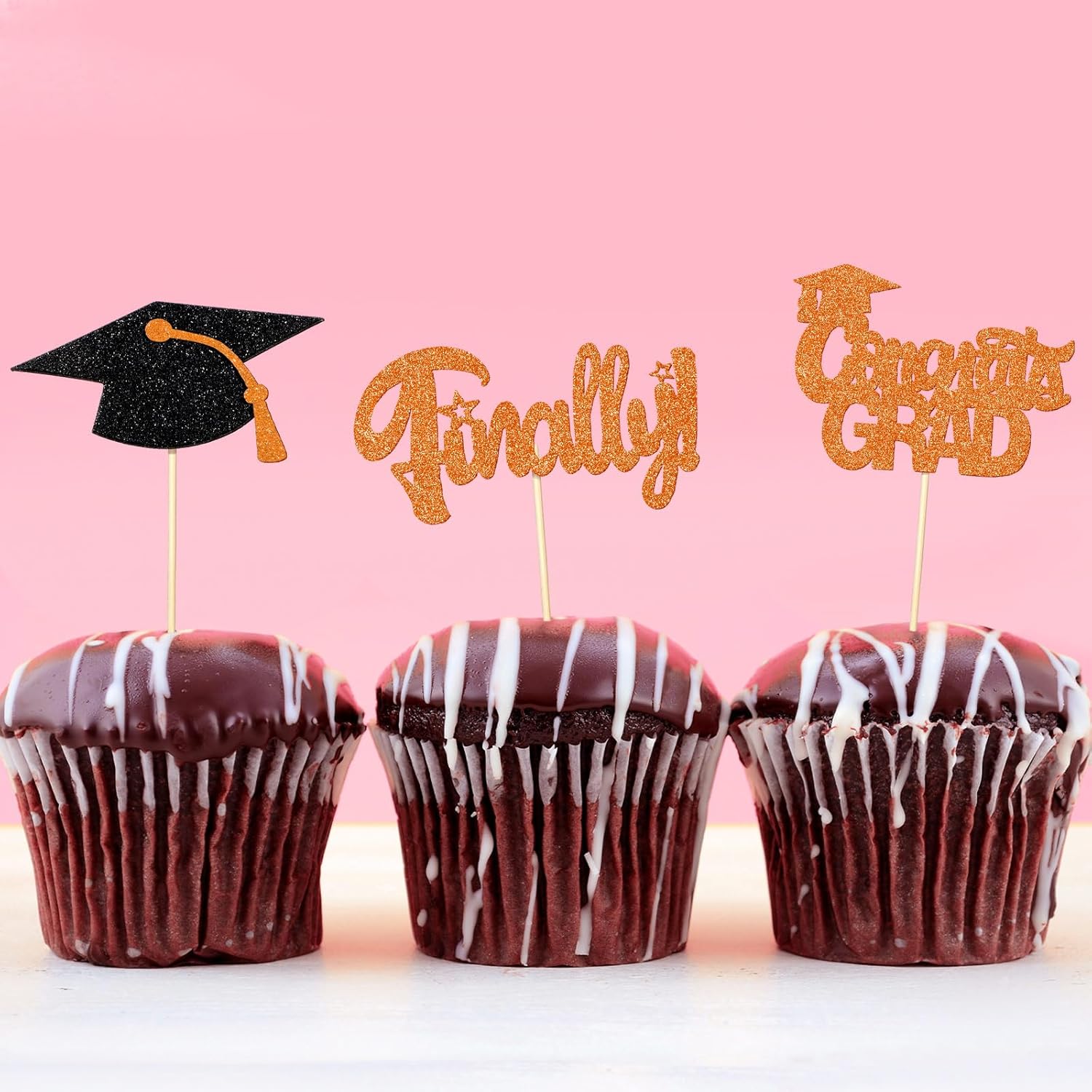 FoldTier Graduation Decorations 2026 100 Pcs Graduation Cupcake Toppers Congrats Grad Class of 2026 Cupcake Picks Toppers Diploma Supplies for Party Decorations(Orange)