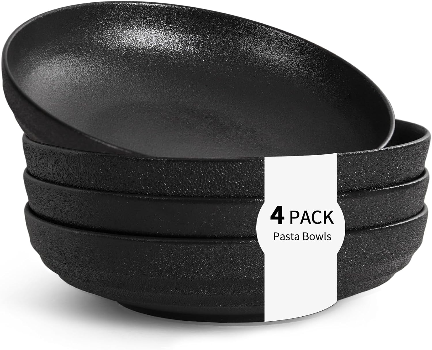 Pasta Bowls Set of 4, Black Matte Ceramic Large Serving Bowls 9 Inch 42oz, Modern Dinnerware Bowl Set, Dishwasher Microwave Safe, Kitchen Bowls for Family Dinner
