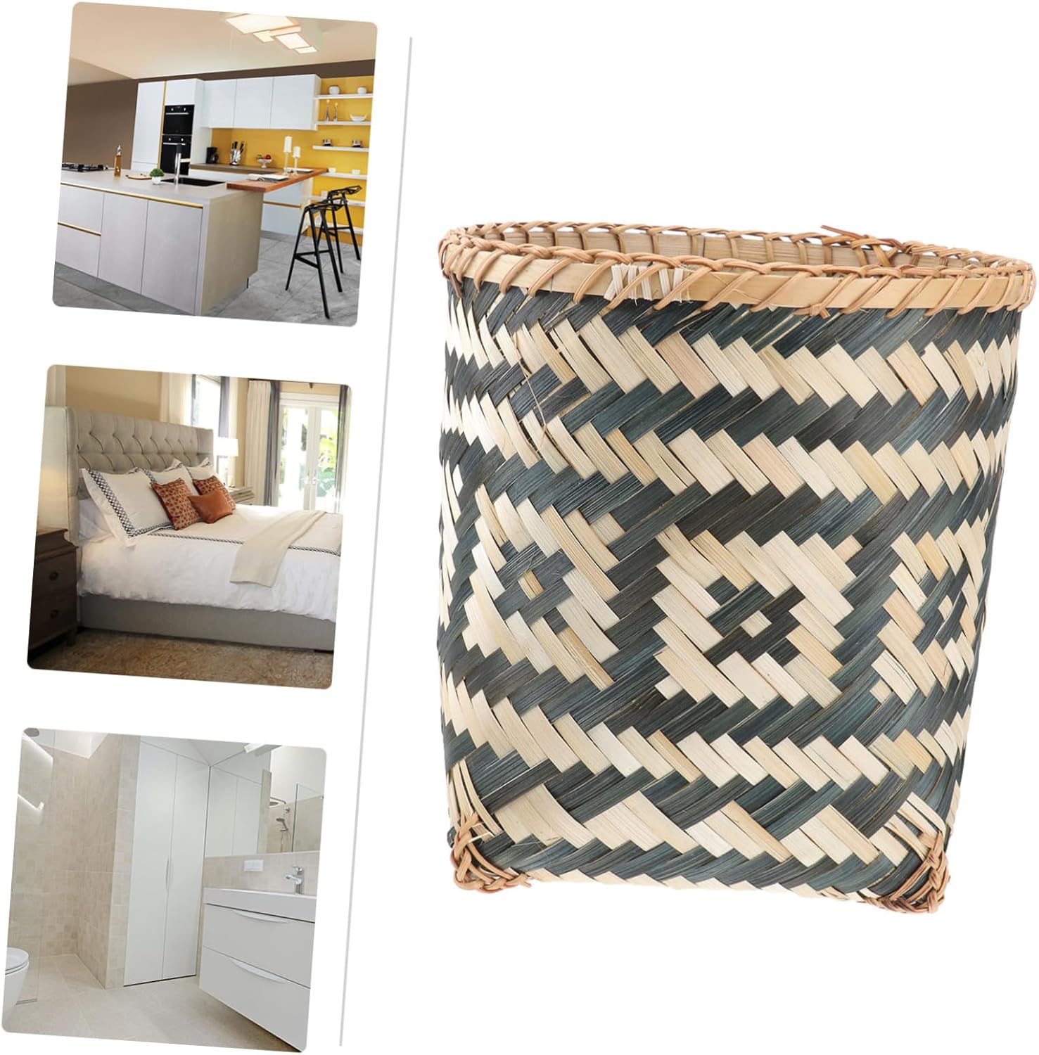 Ciieeo Bamboo Woven Trash Basket Lid Storage Container for Household Waste Vintage Decorative Waste Bin for Living Room and Office Organization Random Style