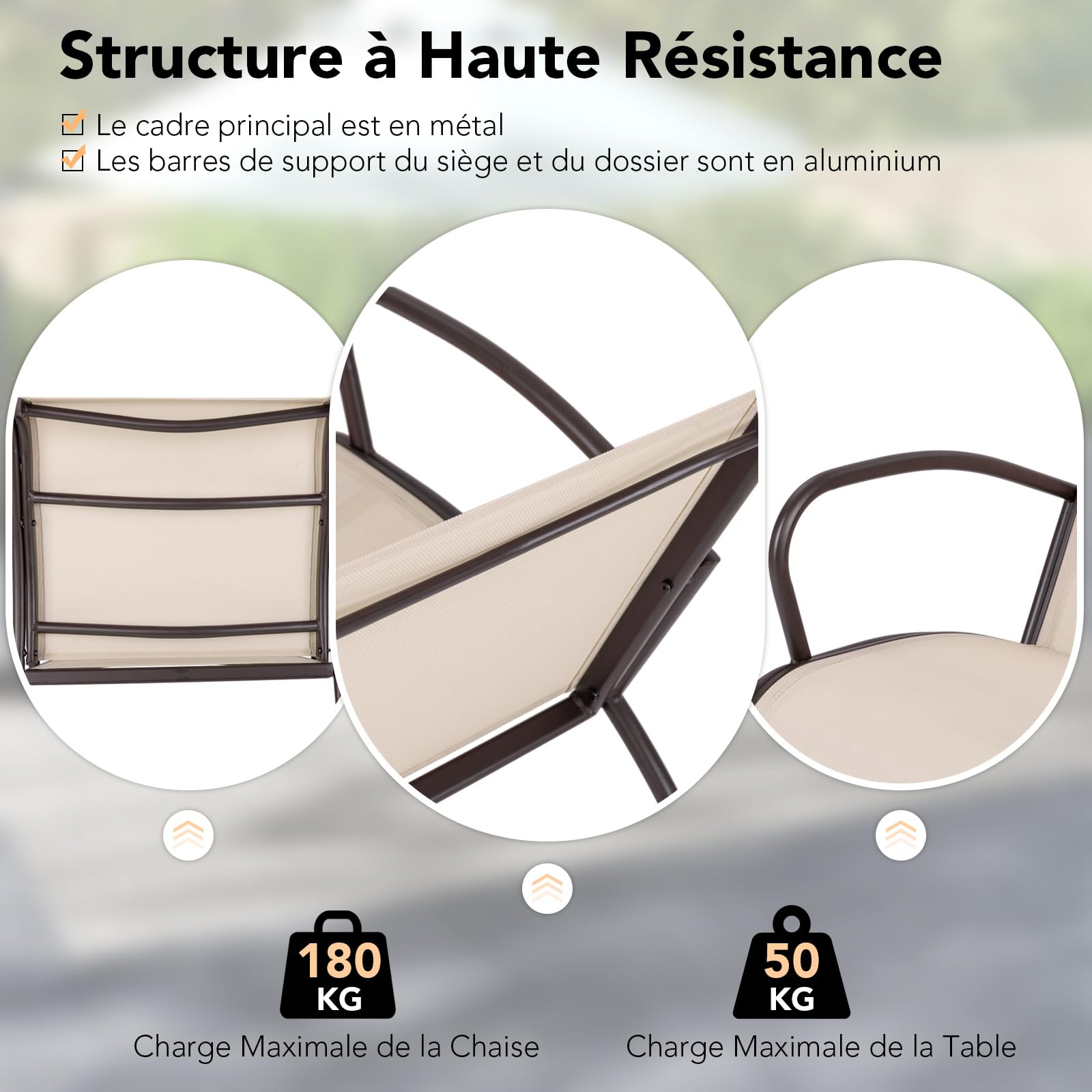 COSTWAY Ensemble de Meubles 3 Pièces d'Extérieur, Salon de Jardin Fauteuils et Table en Aluminium Métal avec Siège Incurvé en Tissu, pour Jardin, Patio, Bord de la Piscine