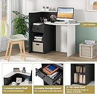 Vista 22 de Giantex Reception Desk, Front Counter Desk with Lockable Drawer, Checkout Table with Round Tabletop, Corner Shelf & Adjustable Shelf for Office