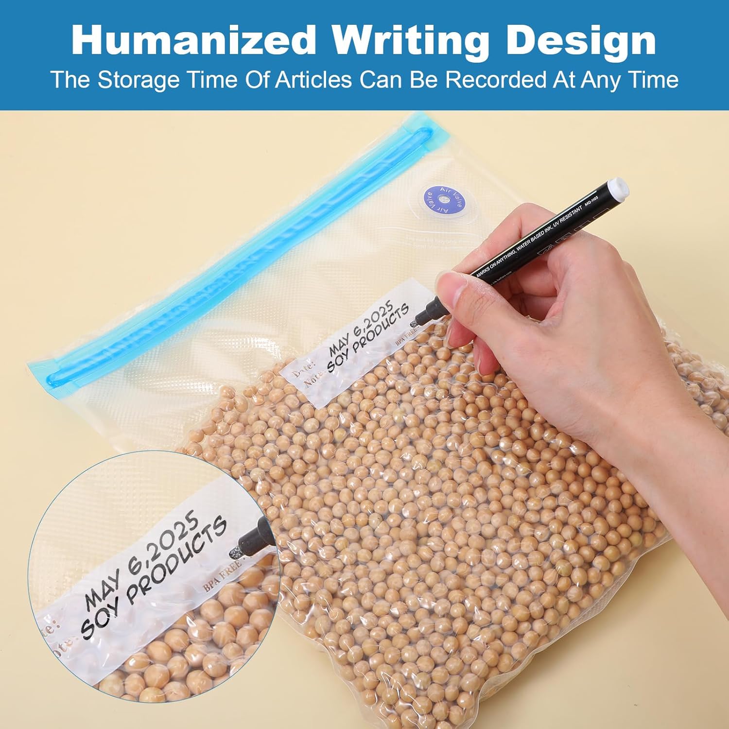 60 Pack Reusable Sous Vide Bags Vacuum Sealer for Food with 10 Sealing Clips, 4 Sizes BPA-Free Vacuum Zipper Storage Freezer Bags with Air Valve, Double Layers Leak Proof Design for Food Storage - Image 5