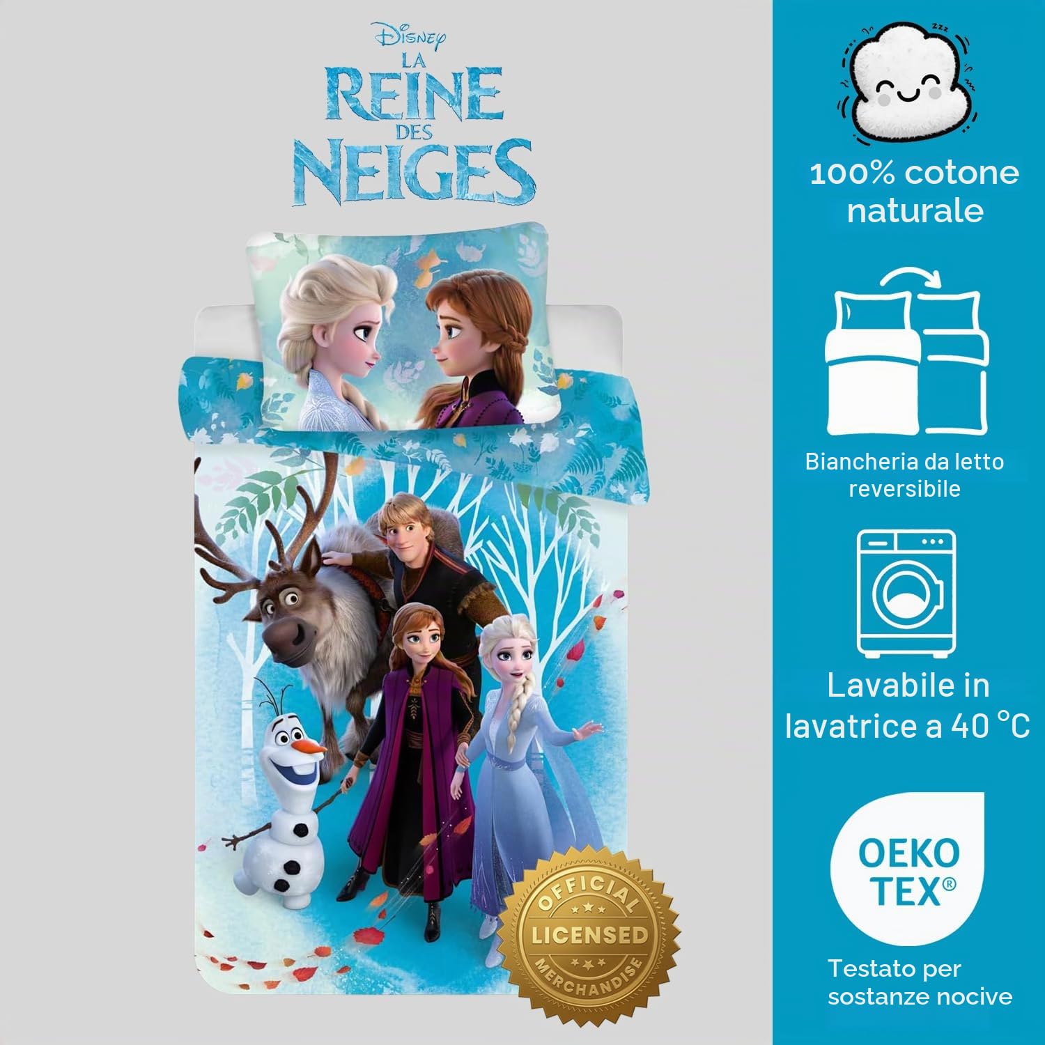 Frozen II - Parure Da Letto per Bambino, 100% Cotone, Elsa & Anna, Copripiumino 100x135 cm + Federa