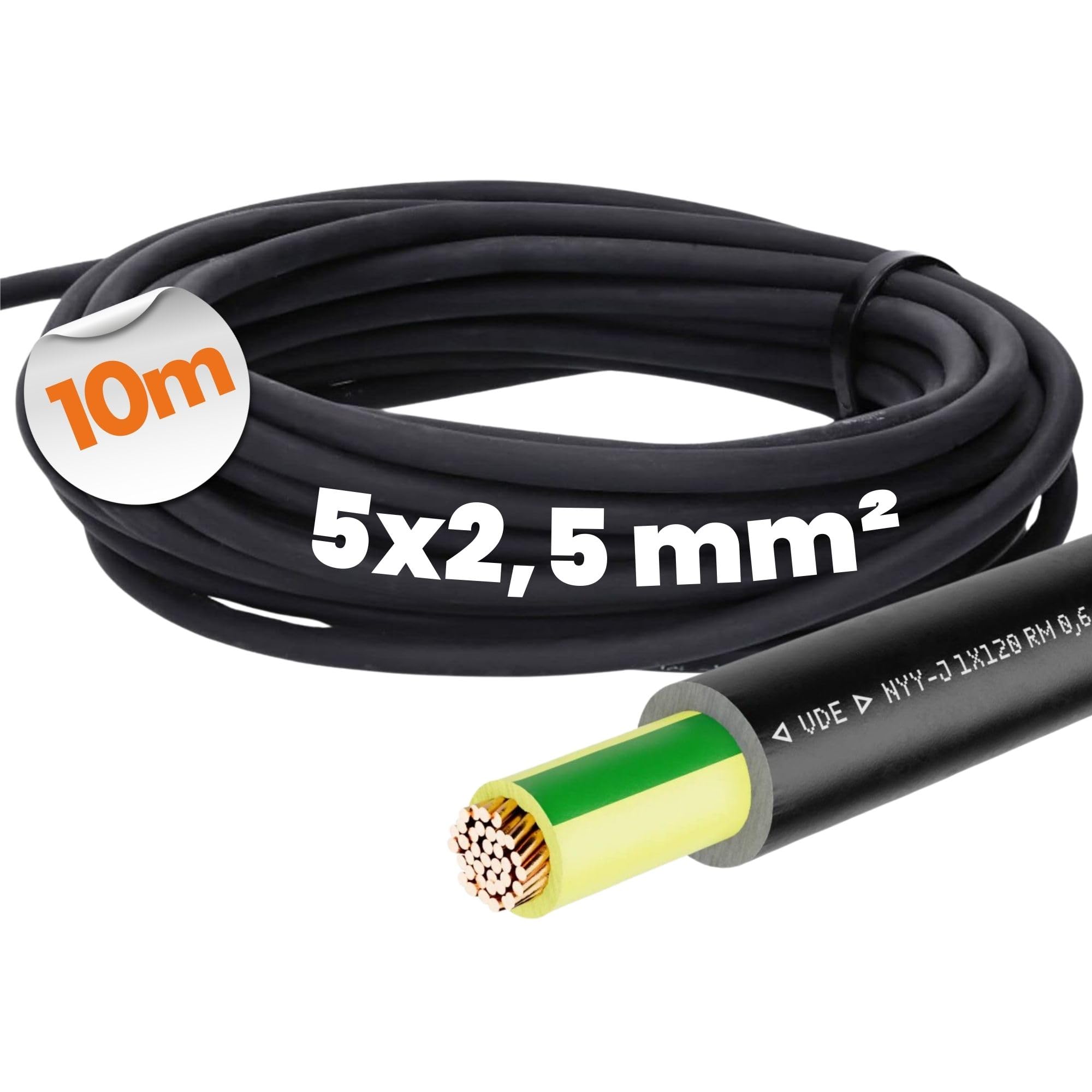 Lapp 10m Cavo di Rete NYY-J 5x2,5 mm2 RE - Cavo di Messa a Terra Nero | Cavo di alimentazione ignifugo e resistente ai raggi UV, ideale per posa fissa in terra, acqua, interno ed esterno.