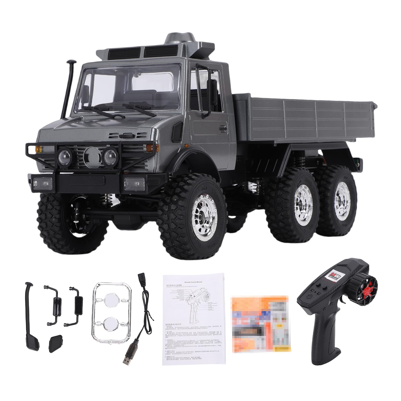 Fafeims RC Truck, 1:18 RC Off Road Transporter Truck with 6 Wheel Drive Motor Dual Speed Gearbox for Rough Terrain Crawler Adventure (Grey)