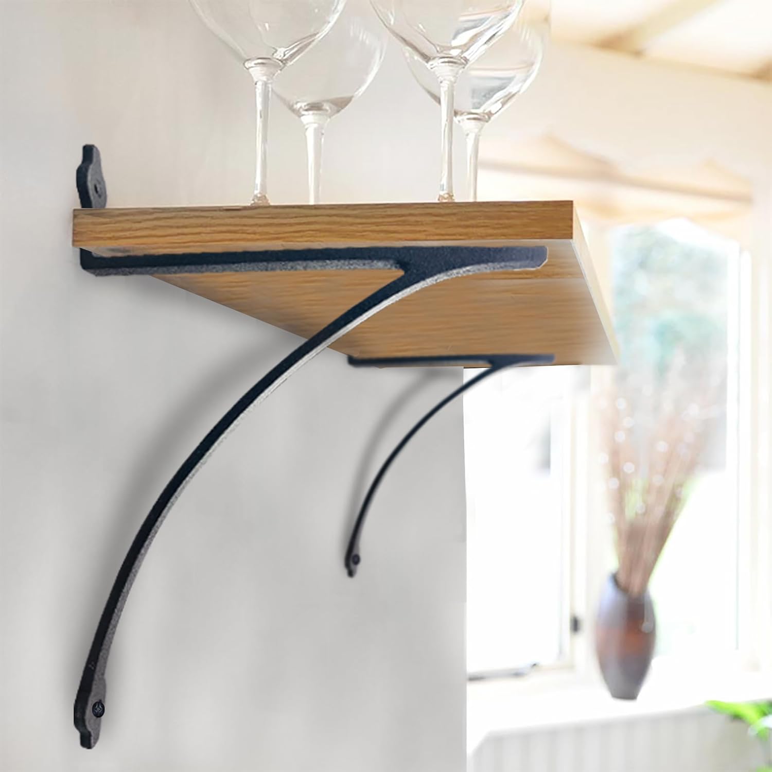 NACH Decorative Shelf Brackets, 2 Pack of 10.5 x 7.55 x 0.4 inch, Black Cast Iron Angle Brackets - Metal Shelf Mounting Brackets - Minimalist Shelf Bracket