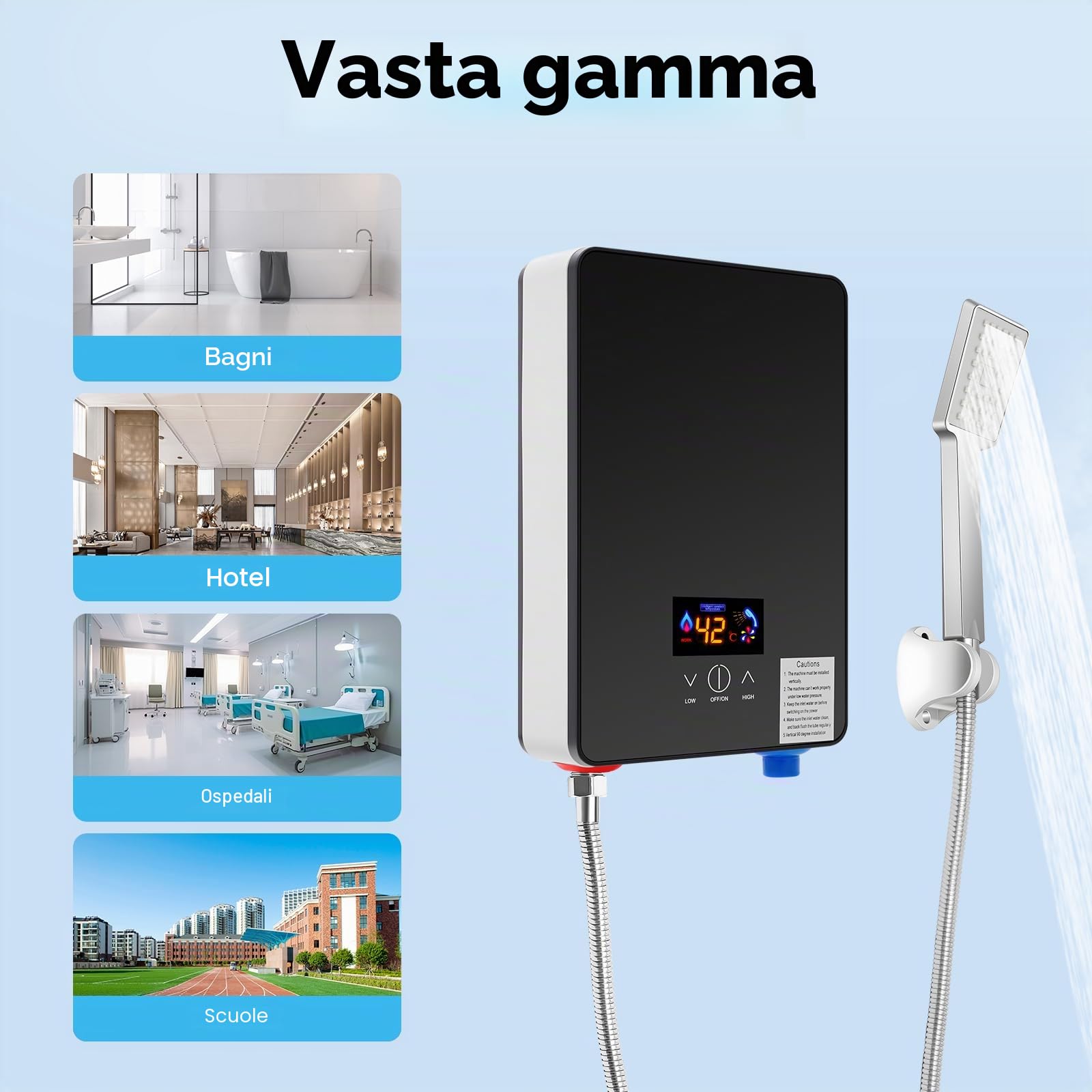 Scaldabagno Istantaneo, Scaldabagno Elettrico Senza Serbatoio, 6500W Mini Scaldabagno a Parete, Con Display della Temperatura, Temperatura Costante LED, Doccia per Bagno Cucina Casa Hotel Appartamento