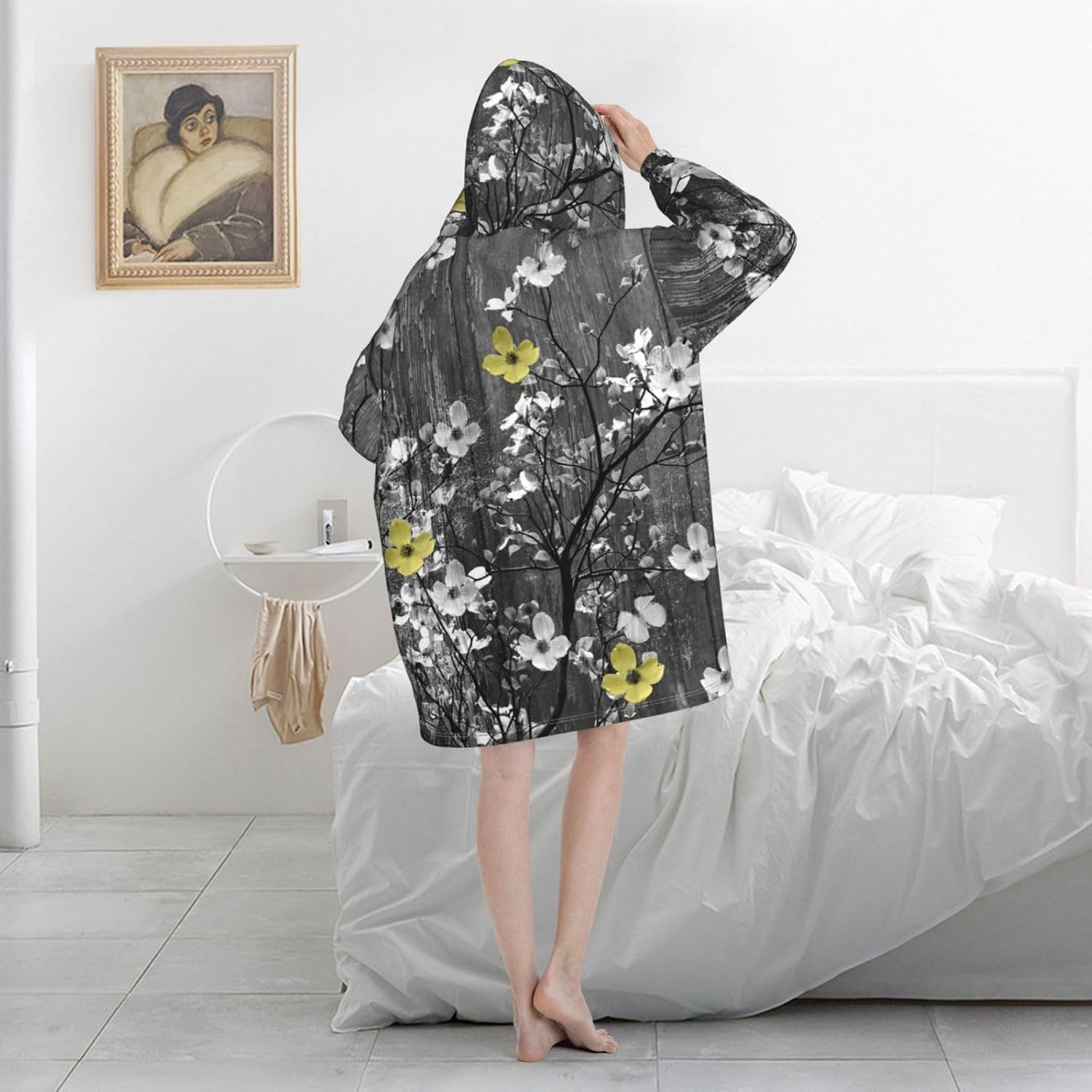 Floral Wall Artprint Oversized Hoodie Blanket, Super Soft Warm Comfortable Hoodie, Wearable Blanket Adult