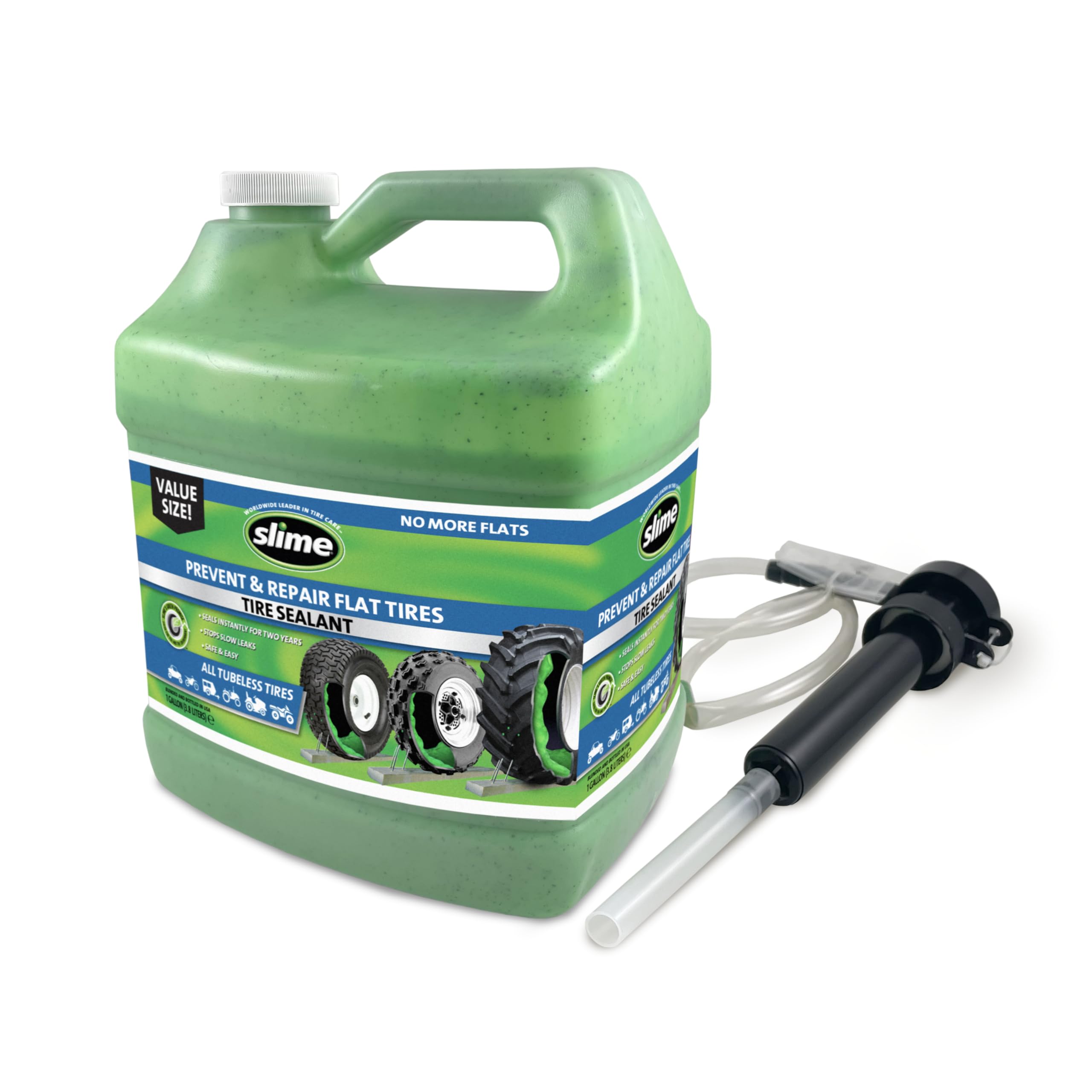Slime 10163 Flat Tire Puncture Repair Sealant, Prevent and Repair, All Off-Highway Tubeless Tires, Non-Toxic, eco-Friendly, 1 Gallon jug