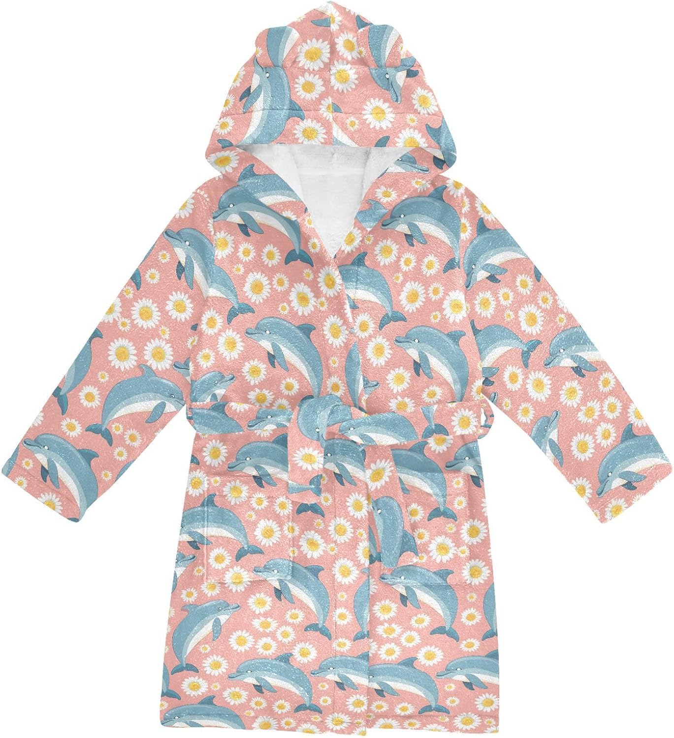senya Dolphin Cartoons Daisy Toddler Hooded Bathrobe Kids Soft Plush Bath Towel Robes for Boys Girls 2-12 Years