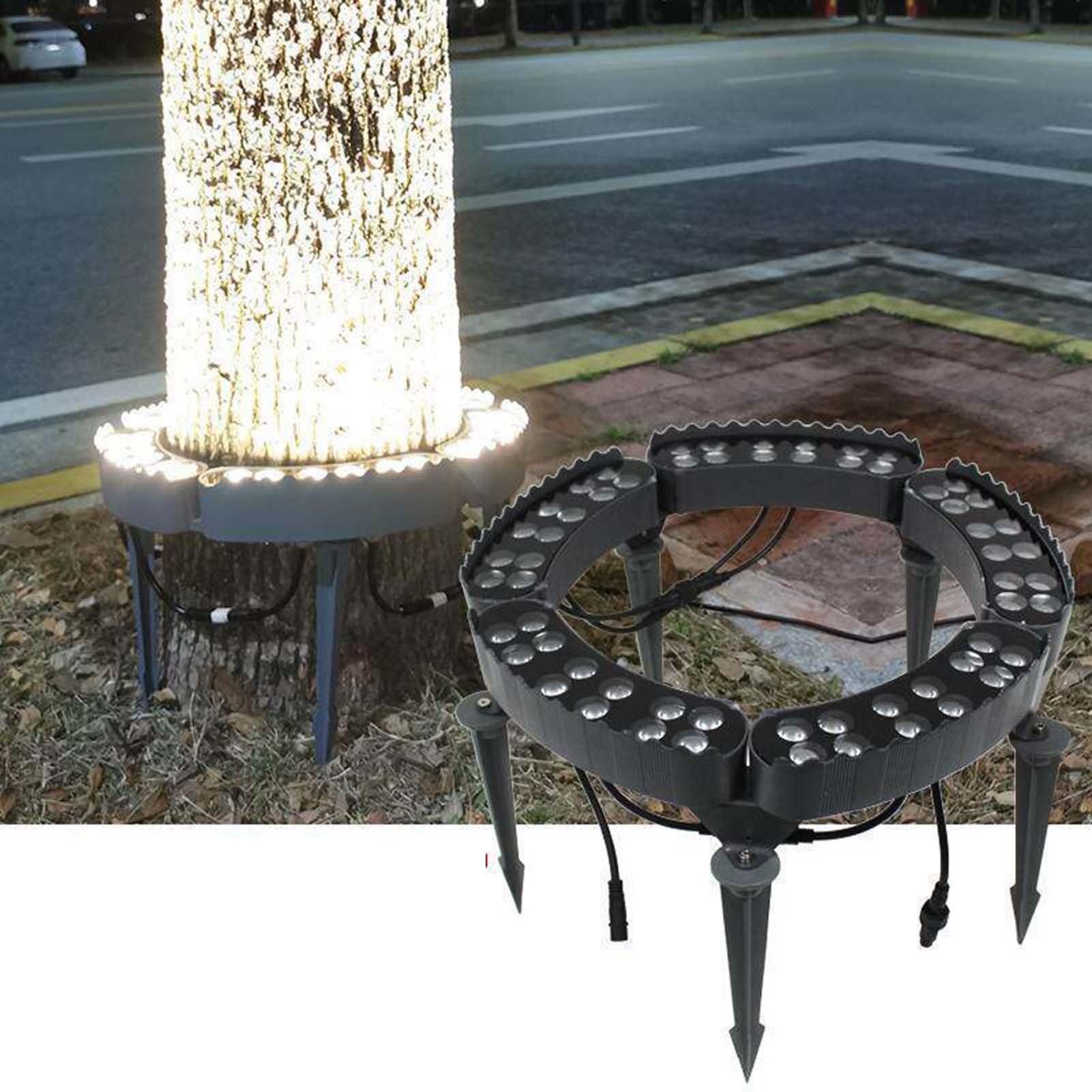 Generisch Lampa ogrodowa LED, wodoszczelna lampa pierścieniowa LED z ostrzem do wbijania w ziemię, do użytku na zewnątrz, kolorowy reflektor do drzew ogrodowych, 111-240 V, ciepła biel, 72 W, 6 sztuk