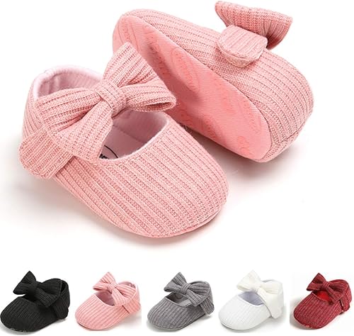 Zapatos planos Mary Jane para bebés y niñas con lazo y flores, vestido de princesa, para boda, zapatos de ballet antideslizantes para niños pequeños