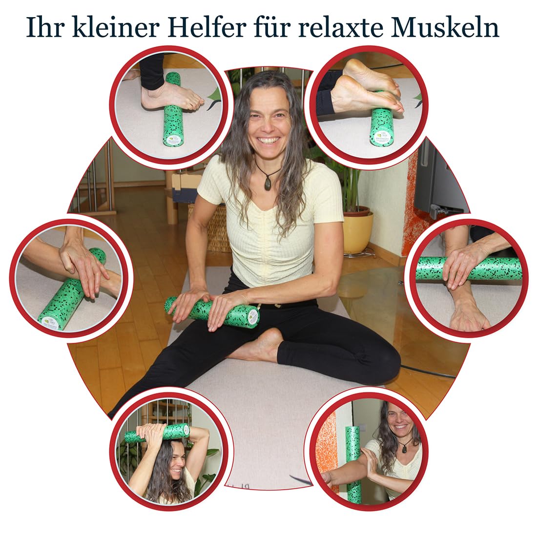 Mini Faszienrolle Für Fuss, Hand & Kopf Massage Ø6cm x33cm, Kleine Faszien Foam Rolle für unterwegs, Mittlere Härte, Massagerolle um Verspannungen zu lösen