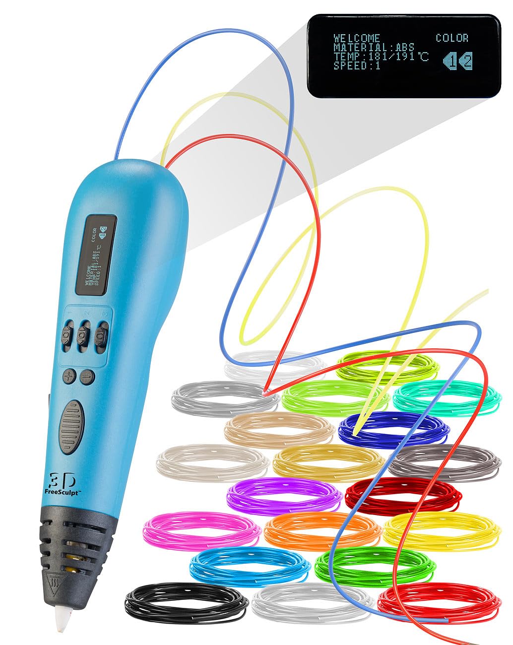 FreeSculpt Penna 3D: Penna per Stampa 3D, Sistema Multi-Filamento, Selezione dei Colori di Stampa (Pen Adulti, opere d'Arte con Penne, LED)