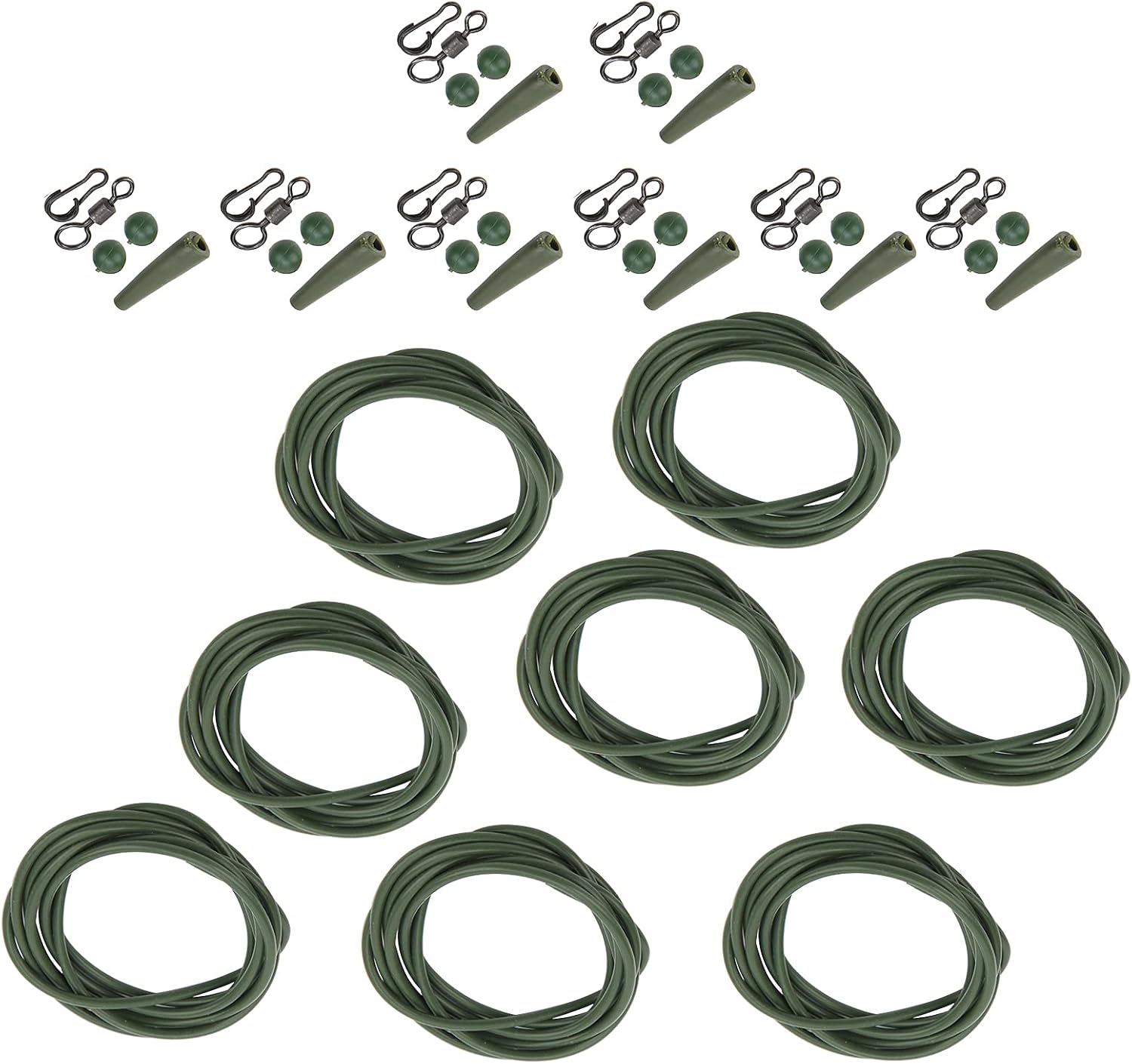 Dilwe 8PCS ABS + Copper Alloy Portable Silicone Hair Clips Rotatable Carp Fishing Accessories Fishing Hook Set Circle Bait Jig Hook Fishing Tackle Accessories(Green)