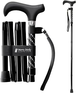 Merry Sticks Lightweight Foldable Walking Canes for Women and Men, Adjustable & Collapsible Walking Stick for Seniors, Balancing Mobility Aids, Ergonomic Handle & Wrist Strap - Dazzling Black