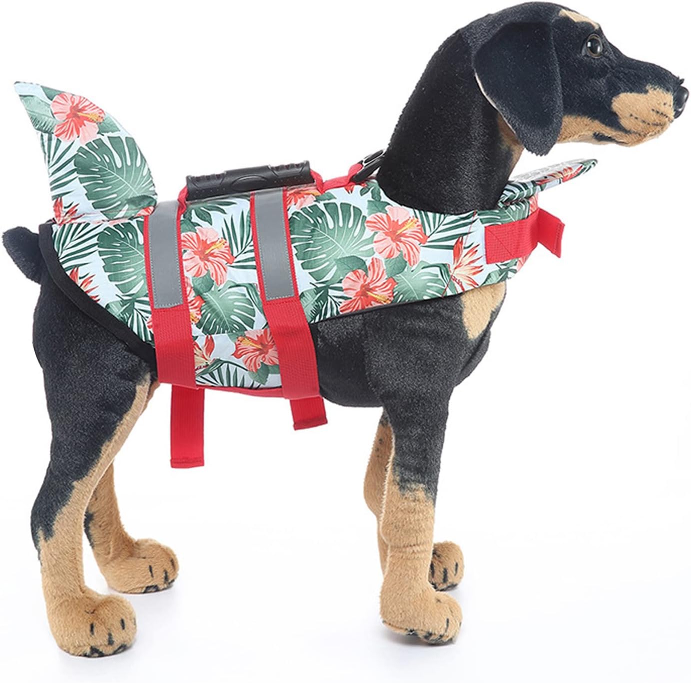 Dog Life Jacket, Hawaiian Style with Reflective Stripes, Buoyant and Adjustable, with Rescue Handle and D Ring, for Small Dogs (L)
