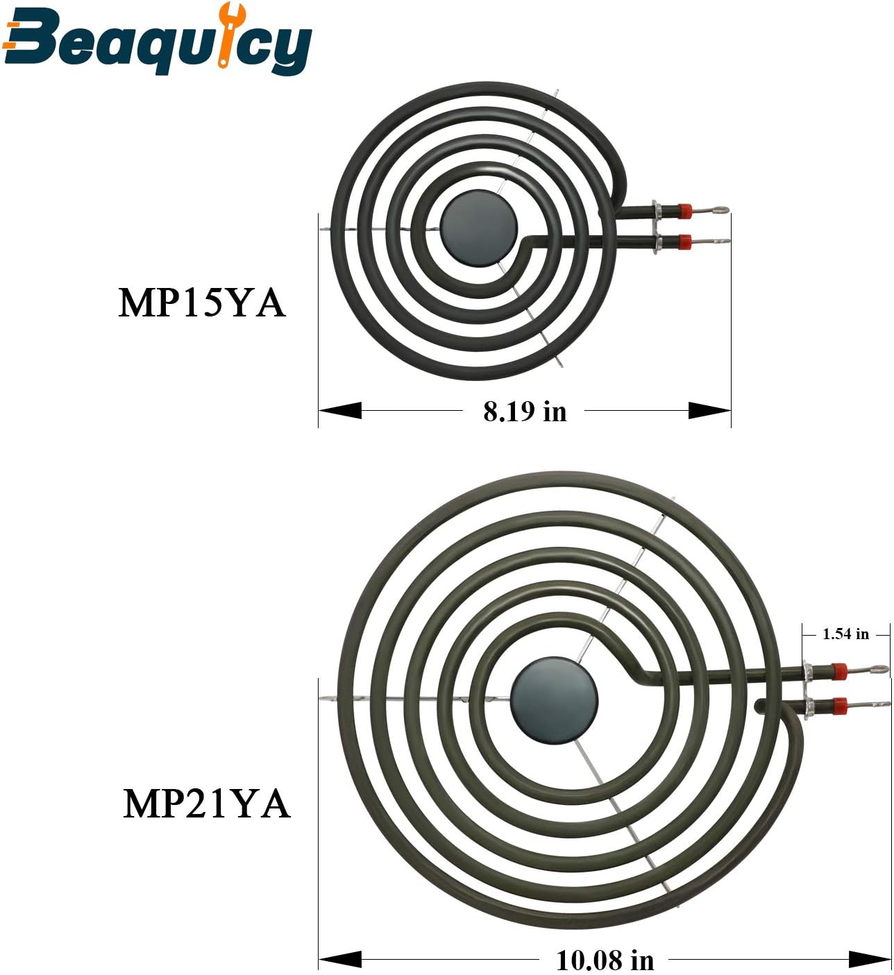 MP22YA Electric Range Burner Element Unit Set by Beaquicy - Replacement for Ken-more Whirlpool May-tag Hardwick Norge Ranges/Stoves - Package Include 2 pcs MP15YA 6" and 2 pcs MP21YA 8" : Appliances