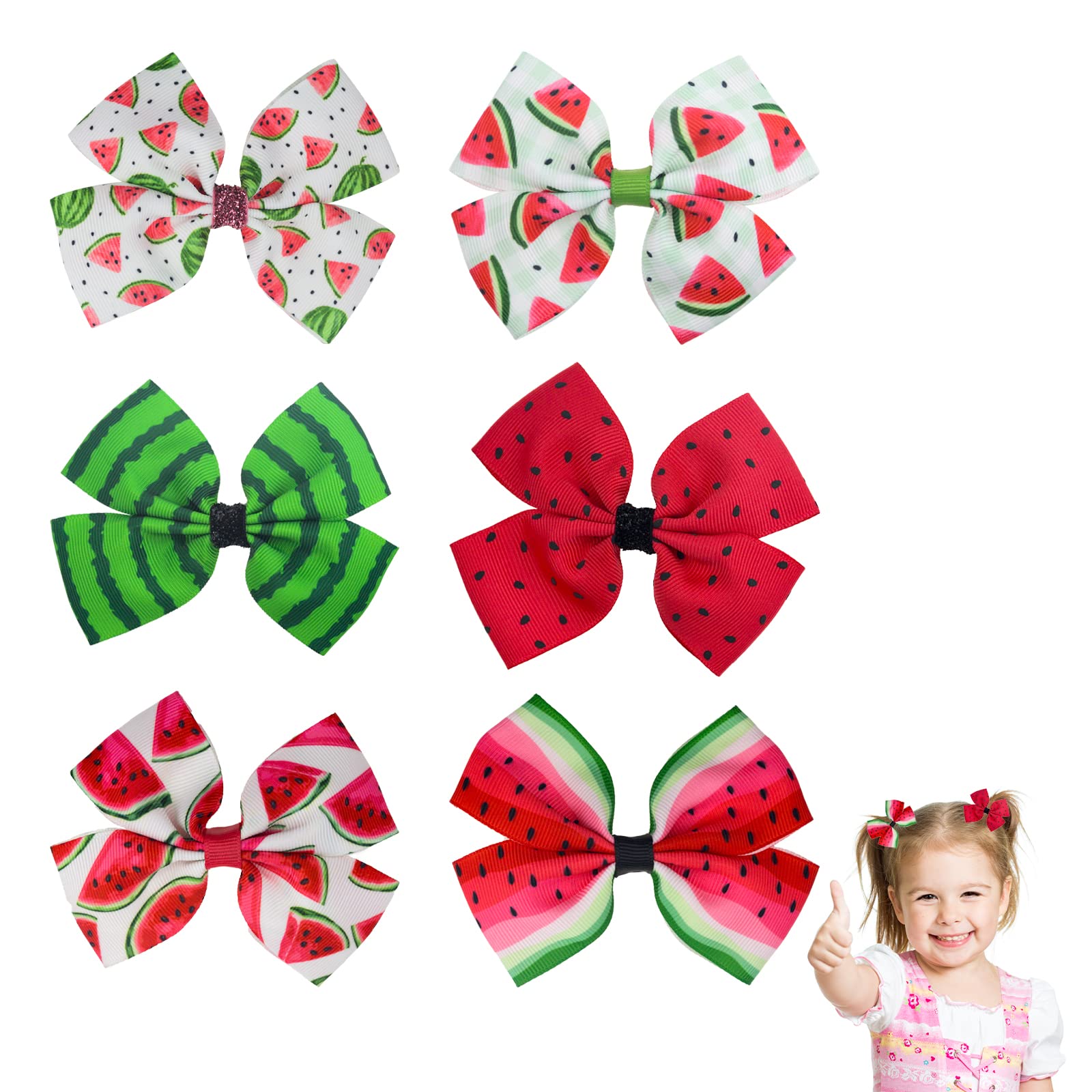 Auswalar 6 PACK Watermelon Bow Hair Clips Fruit Accessories for Women Girls Hair