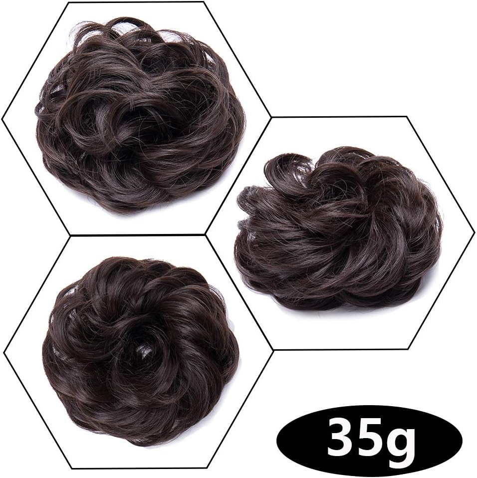Silk-co Messy Hair Bun Donut Chignon Updo Scrunchy Scrunchie Bun Updo Hairpiece 35g Hair Ribbon Ponytail Extensions Medium Brown - Image 3