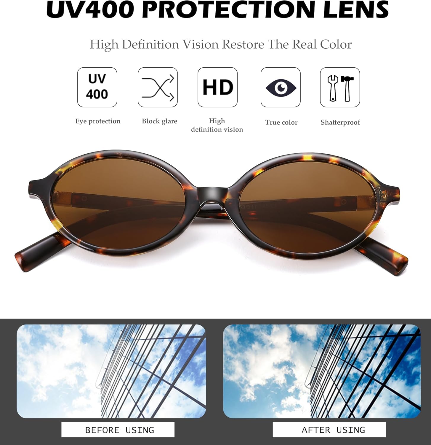 NULOOQ Retro Oval Sunglasses for Women 90s Trendy Vintage Small Round Sunnies Shades - Image 4