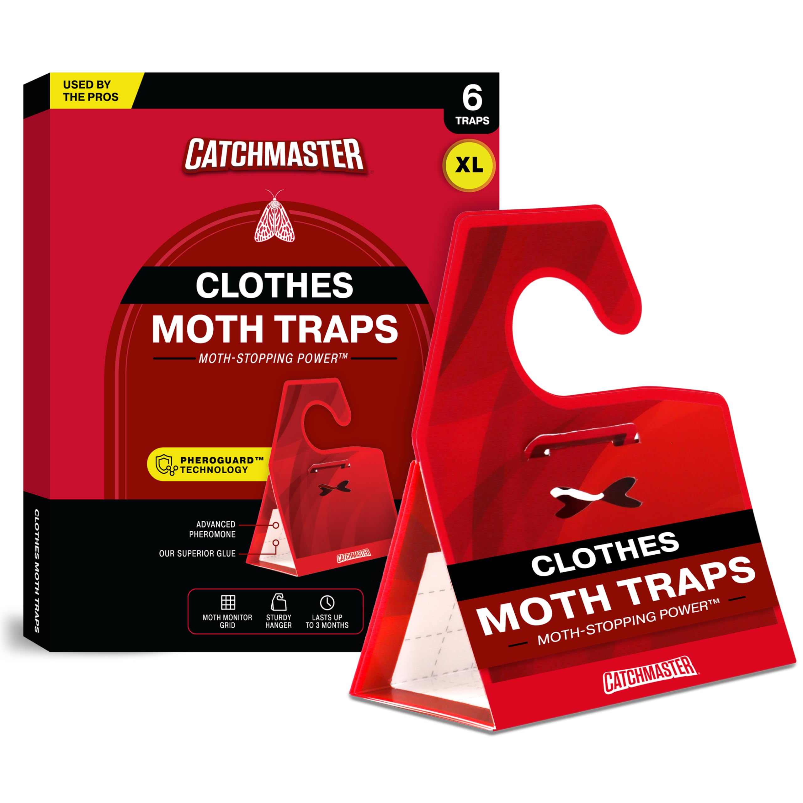 Clothing Moth Traps with Premium Extra Strength Odorless Pheromone Technology – Red, XL, Extra-Strength Glue – Traps & Targets Casemaking and Webbing Moths - 6-Pack